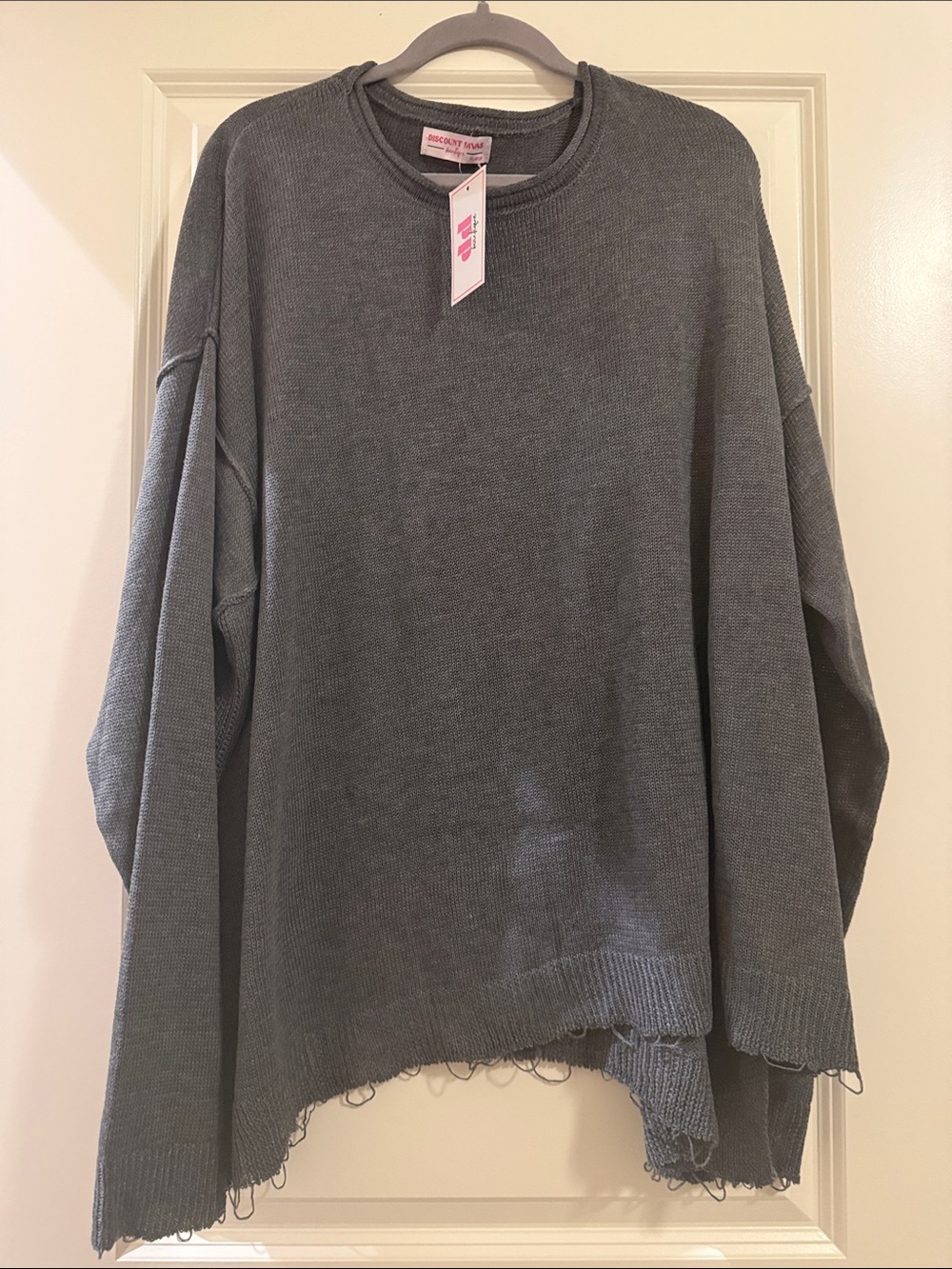 Discount Duvas Women's Distressed Crewneck Sweater in Charcoal